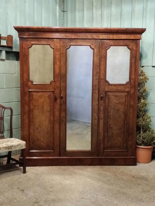 Antique Victorian Burr Walnut Triple Wardrobe Compactum C1880