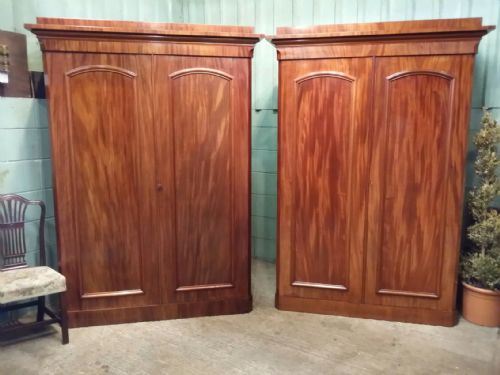 Antique Pair Victorian Mahogany Double Wardrobes C1880