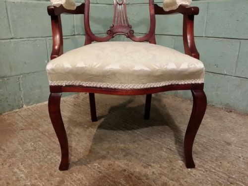 fig 1. ANTIQUE PAIR EDWARDIAN MAHOGANY LADIES AND GENTS SALON ARMCHAIRS C1900