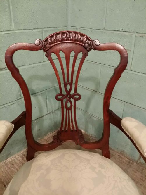 fig 2. ANTIQUE PAIR EDWARDIAN MAHOGANY LADIES AND GENTS SALON ARMCHAIRS C1900