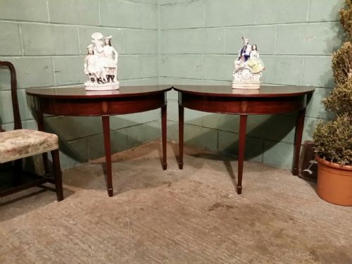 Antique Pair Regency Mahogany Demi Lune Side Tables C1820