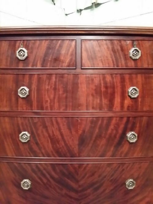 fig 1. ANTIQUE EDWARDIAN MAHOGANY BOW FRONT CHEST OF DRAWERS C1900
