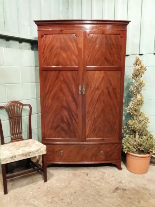 Antique Edwardian Mahogany Bow Front Double Wardrobe C1900
