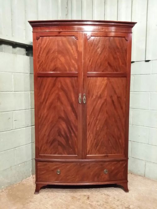 fig 1. ANTIQUE EDWARDIAN MAHOGANY BOW FRONT DOUBLE WARDROBE C1900
