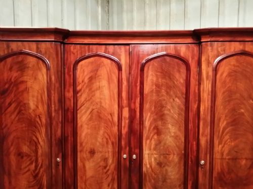 fig 1. ANTIQUE VICTORIAN FLAMED MAHOGANY BREAKFRONT TRIPLE WARDROBE C1880