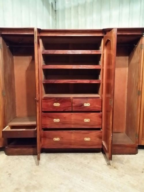 fig 2. ANTIQUE VICTORIAN FLAMED MAHOGANY BREAKFRONT TRIPLE WARDROBE C1880
