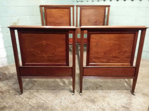 Antique Pair Edwardian Mahogany Single Beds C1900