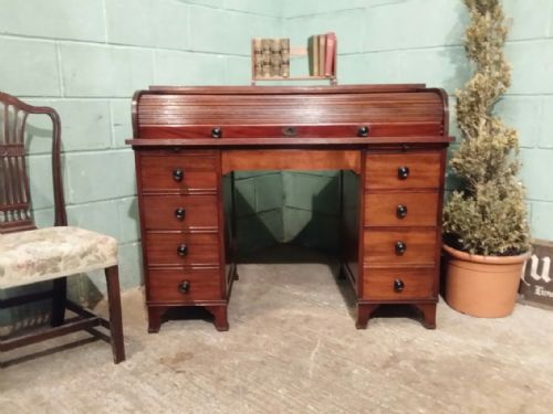 Antique Late Victorian Mahogany Roll Top Desk C1890