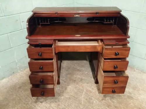 fig 1. ANTIQUE LATE VICTORIAN MAHOGANY ROLL TOP DESK C1890