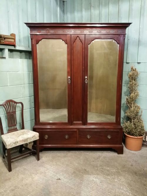 Antique Edwardian Mahogany Double Wardrobe C1900