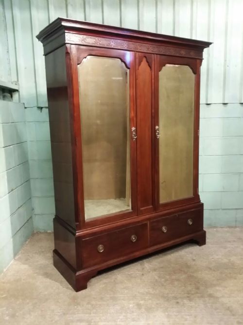fig 1. ANTIQUE EDWARDIAN MAHOGANY DOUBLE WARDROBE C1900