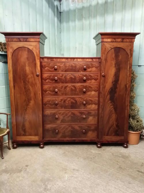 Antique Victorian Flamed Mahogany Sentry Box Wardrobe C1880