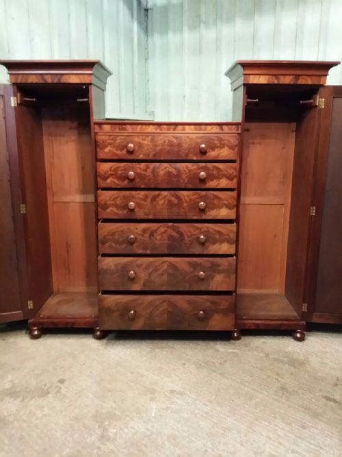fig 2. ANTIQUE VICTORIAN FLAMED MAHOGANY SENTRY BOX WARDROBE C1880
