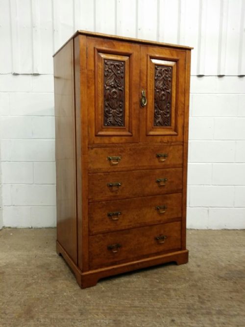 fig 1. ANTIQUE EDWARDIAN BURR OAK TALL BOY C1900