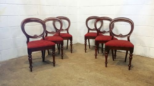 Antique Set of Six Victorian Mahogany Balloon Back Dining Chairs C1880