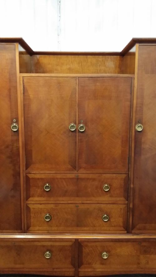 fig 1. ANTIQUE MAHOGANY TRIPLE WARDROBE BY LIBERTY & CO C1910