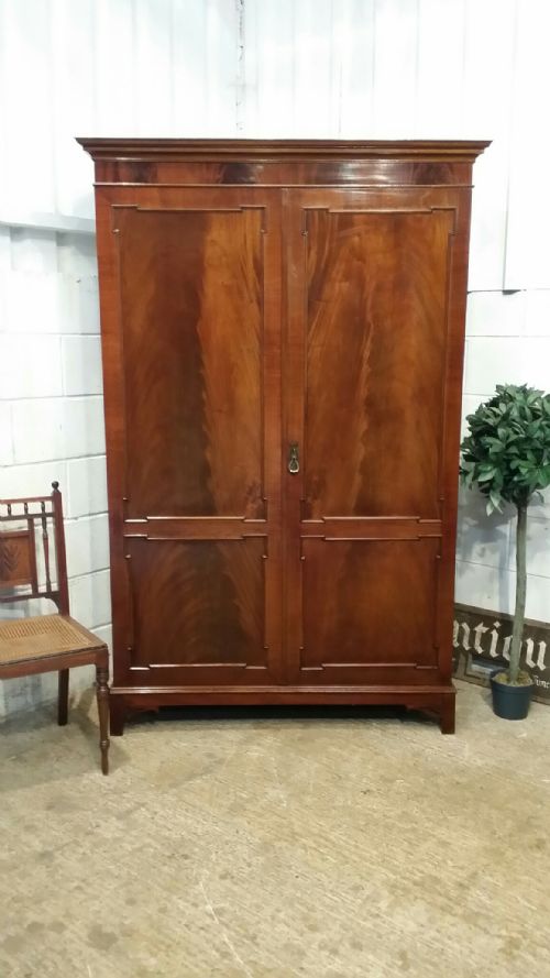 Antique Edwardian Flamed Mahogany Double Wardrobe C1900