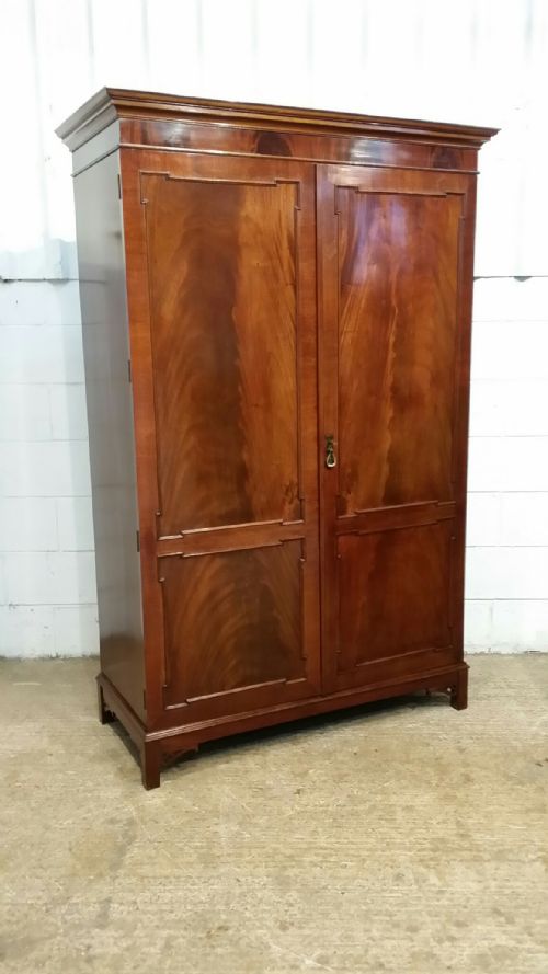 fig 1. ANTIQUE EDWARDIAN FLAMED MAHOGANY DOUBLE WARDROBE C1900