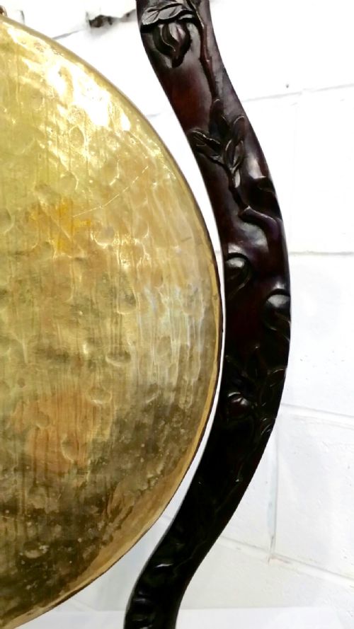 fig 1. ANTIQUE CARVED ROSEWOOD BRASS DINNER GONG C1900
