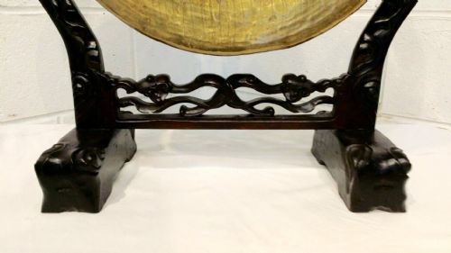 fig 2. ANTIQUE CARVED ROSEWOOD BRASS DINNER GONG C1900
