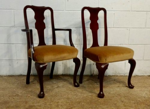 fig 1. ANTIQUE EDWARDIAN SET EIGHT QUEEN ANNE MAHOGANY DINING CHAIRS C1900