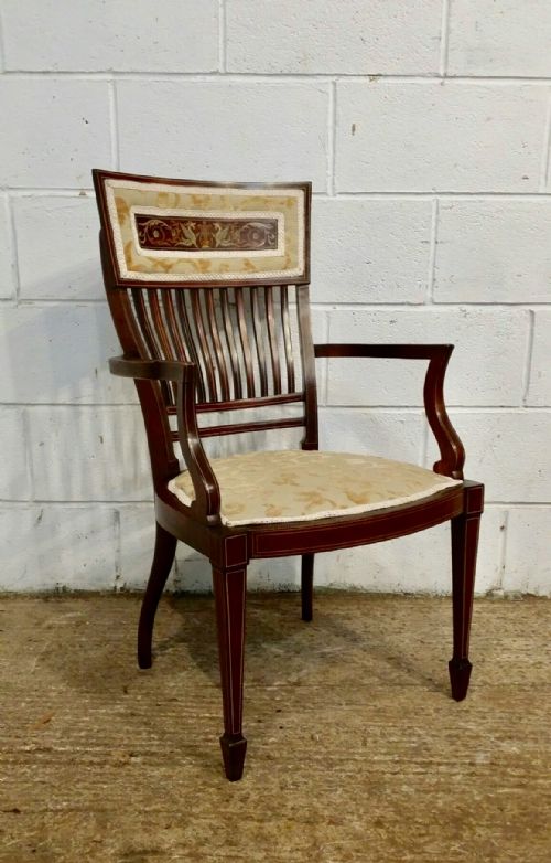 Antique Art Nouveau Inlaid Mahogany Salon Desk Chair C1890