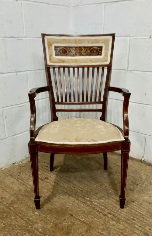 fig 1. ANTIQUE ART NOUVEAU INLAID MAHOGANY SALON DESK CHAIR C1890