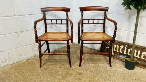 Antique Pair Regency Bergere Elbow Chairs C1820