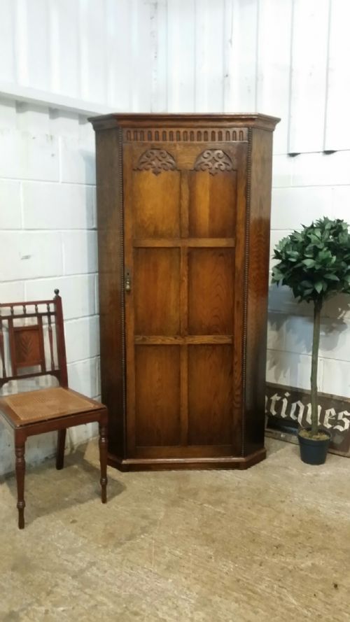 Antique Small Oak Corner Hall Wardrobe by Denby & Spinks C1920