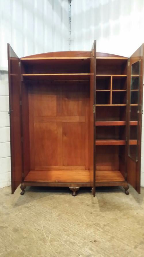 fig 1. ANTIQUE QUEEN ANNE BURR WALNUT SMALL TRIPLE WARDROBE C1920
