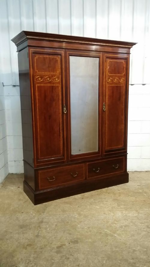 fig 1. ANTIQUE EDWARDIAN INLAID MAHOGANY DOUBLE WARDOBE C1900