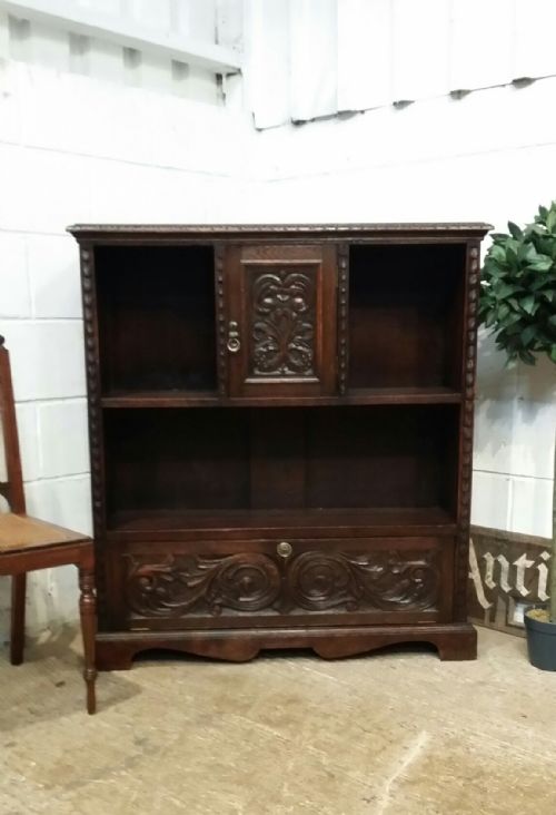 Antique Late Victorian Carved Gothic Oak Bookcase C1890