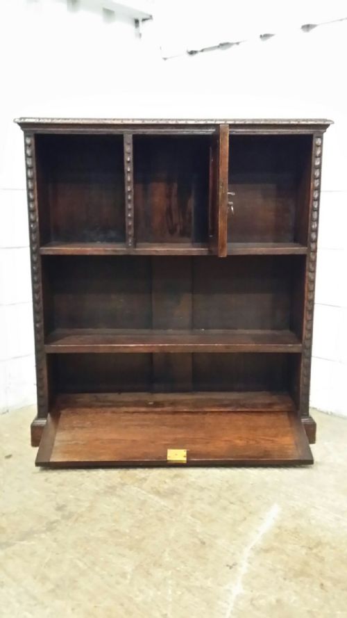 fig 2. ANTIQUE LATE VICTORIAN CARVED GOTHIC OAK BOOKCASE C1890