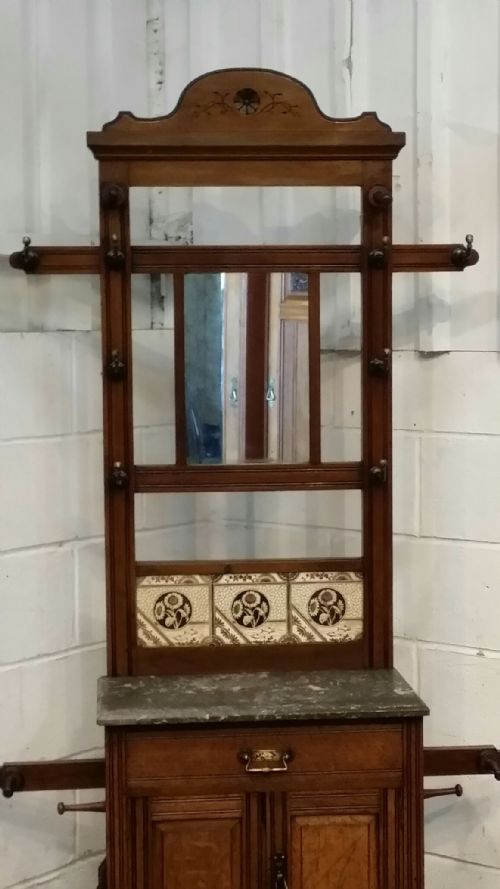 fig 1. ANTIQUE VICTORIAN AESTHETIC OAK MARBLE TOP HALL STAND C1890