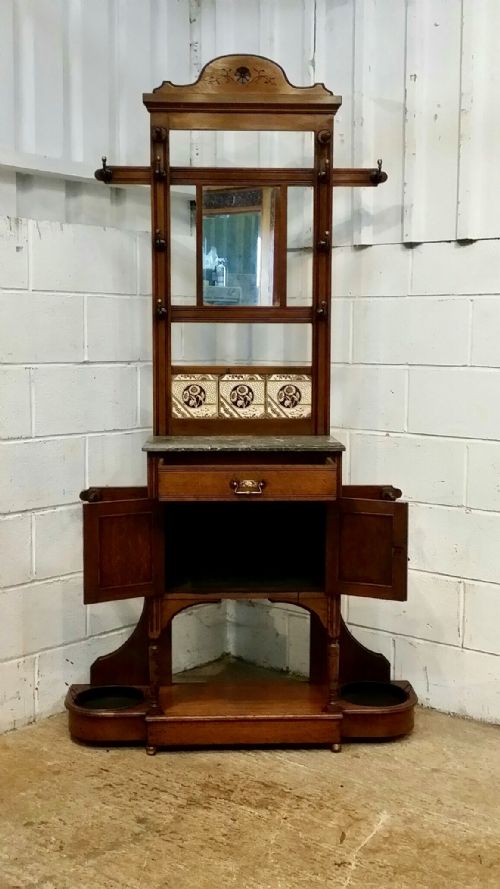 fig 2. ANTIQUE VICTORIAN AESTHETIC OAK MARBLE TOP HALL STAND C1890