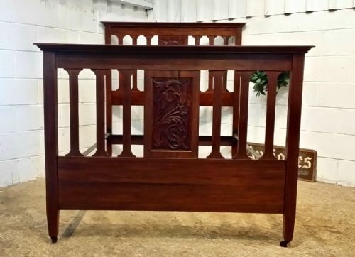 Antique Late Victorian Art Nouveau Walnut Double Bed C1890
