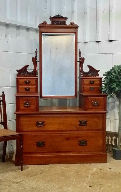 Antique Late Victorian Art Nouveau Walnut Dressing Table Chest C1890