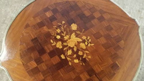 fig 1. ANTIQUE FRENCH INLAID MAHOGANY AND GILT OCCASIONAL TABLE C1900