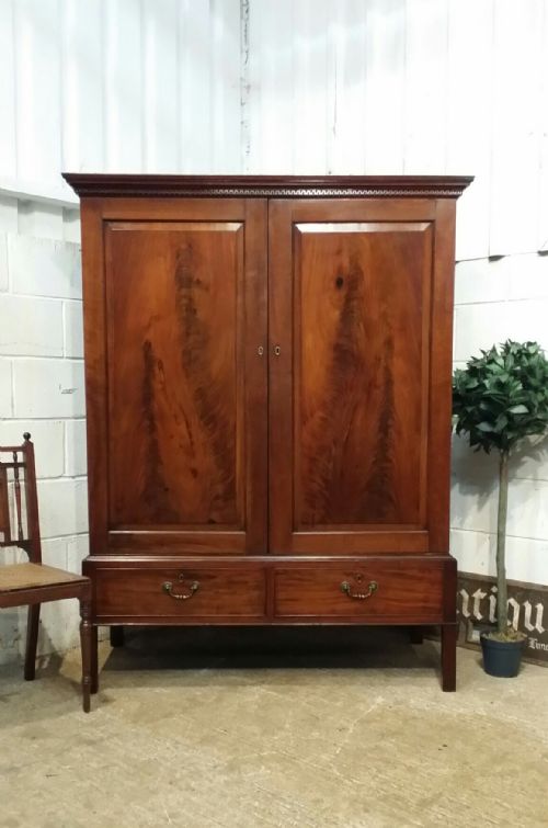 Antique Regency Mahogany Clothes Press Wardrobe C1820