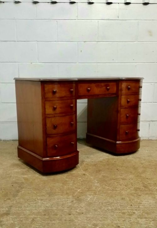 fig 1. ANTIQUE EDWARDIAN MAHOGANY BOW FRONT PEDASTAL DESK C1900