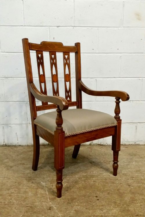 Antique Edwardian Hepplewhite Inlaid Mahogany Desk Library Chair C1900