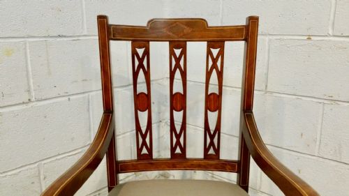 fig 1. ANTIQUE EDWARDIAN HEPPLEWHITE INLAID MAHOGANY DESK LIBRARY CHAIR C1900