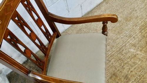 fig 2. ANTIQUE EDWARDIAN HEPPLEWHITE INLAID MAHOGANY DESK LIBRARY CHAIR C1900