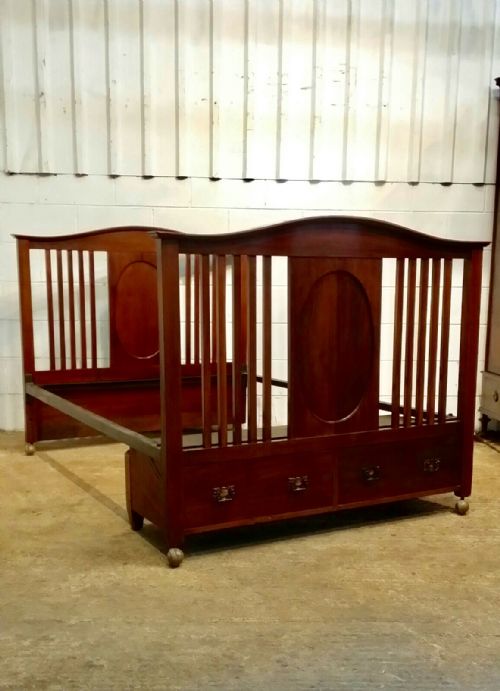 fig 1. ANTIQUE EDWARDIAN MAHOGANY DOUBLE BED WITH DRAWERS C1900