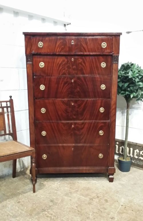 fig 1. ANTIQUE FRENCH NAPOLEON 111 MAHOGANY TALL CHEST OF DRAWERS C1870