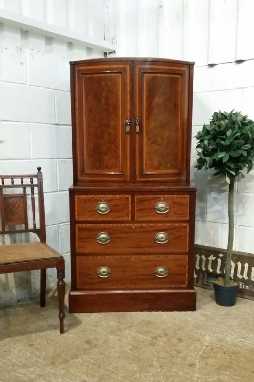 Antique Edwardian Inlaid Mahogany Cabinet on Chest of Drawers  C1900