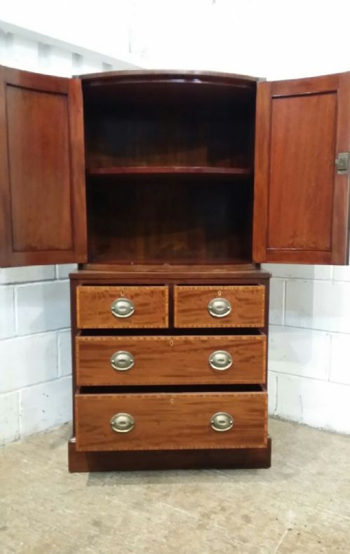 fig 1. ANTIQUE EDWARDIAN INLAID MAHOGANY CABINET ON CHEST OF DRAWERS C1900