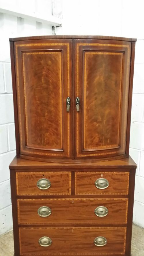 fig 2. ANTIQUE EDWARDIAN INLAID MAHOGANY CABINET ON CHEST OF DRAWERS C1900