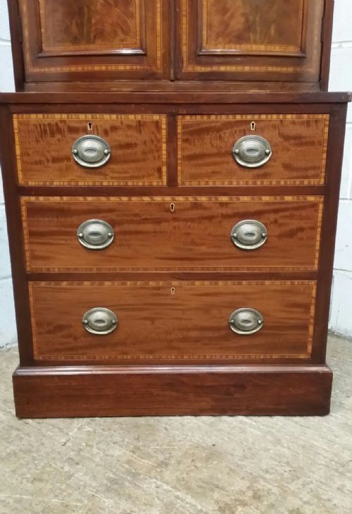 fig 3. ANTIQUE EDWARDIAN INLAID MAHOGANY CABINET ON CHEST OF DRAWERS C1900