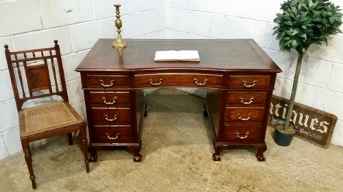 Antique Edwardian Mahogany Twin Pedestal Leather Top Desk C1900